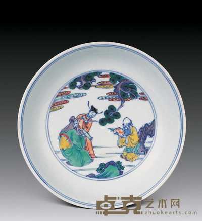 清雍正 斗彩三星人物盘 直径25.5cm
